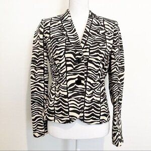 Calvin Klein Womens Linen Zebra Print Blazer Jacket in Black‎ Cream Size 4